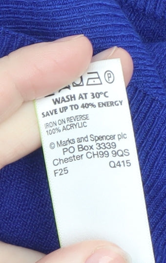 Marks and Spencer Women Blue Acrylic Crew Neck Long Sleeve Jumper Size 14
