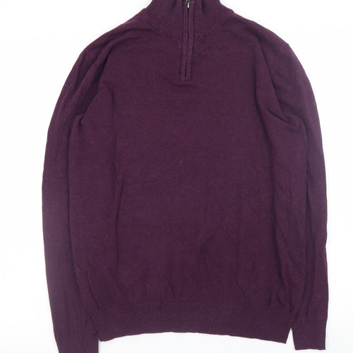 ACW85 Women's Purple 1/2 Zip Cotton Knit Jumper Medium