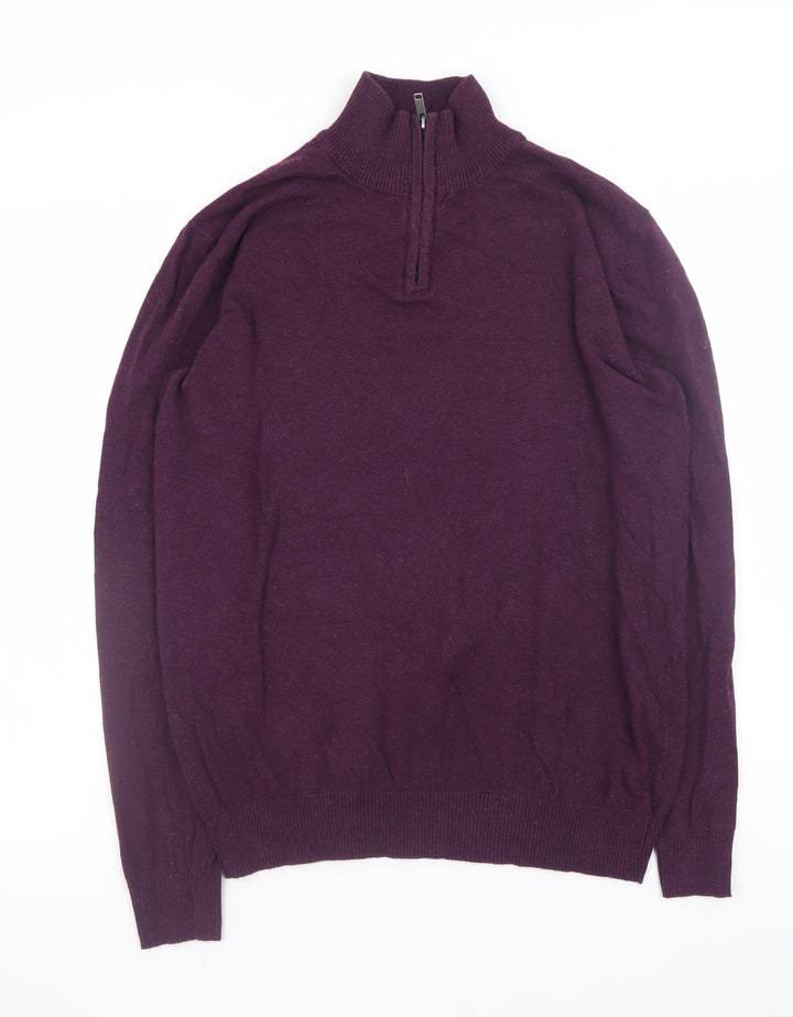 ACW85 Women's Purple 1/2 Zip Cotton Knit Jumper Medium