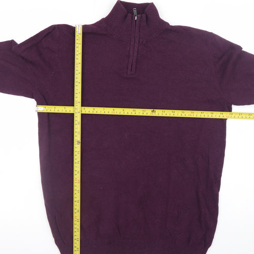 ACW85 Women's Purple 1/2 Zip Cotton Knit Jumper Medium