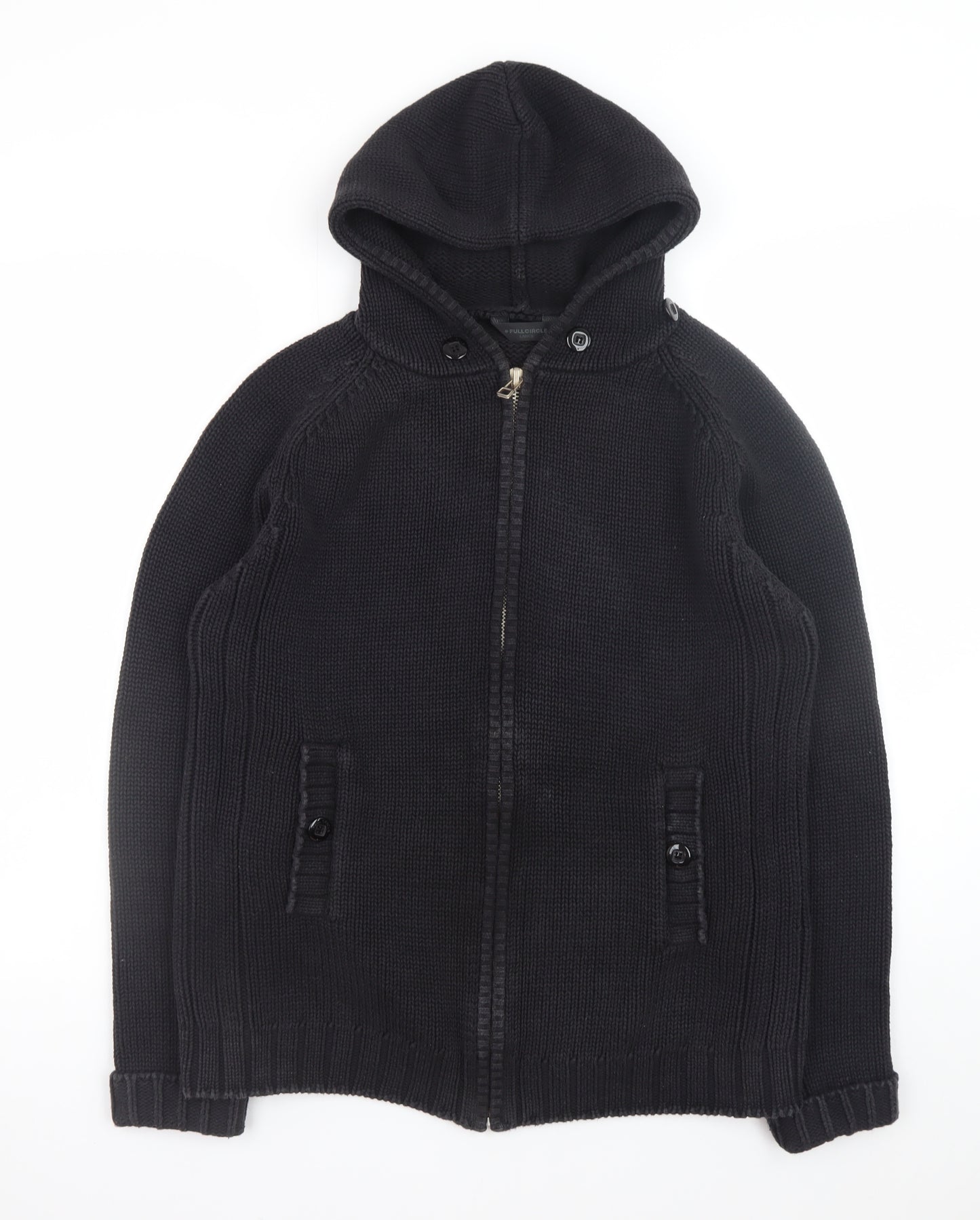 Full Circle Men's Black Cotton Hooded Full Zip Jumper Size L