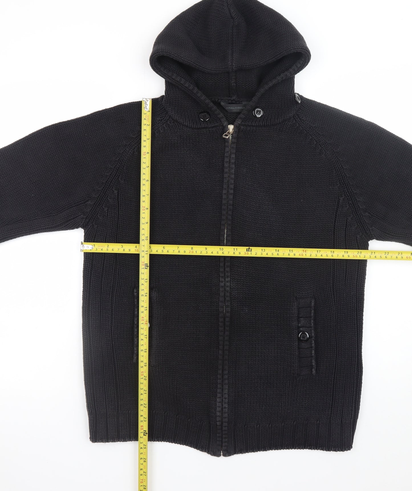 Full Circle Men's Black Cotton Hooded Full Zip Jumper Size L