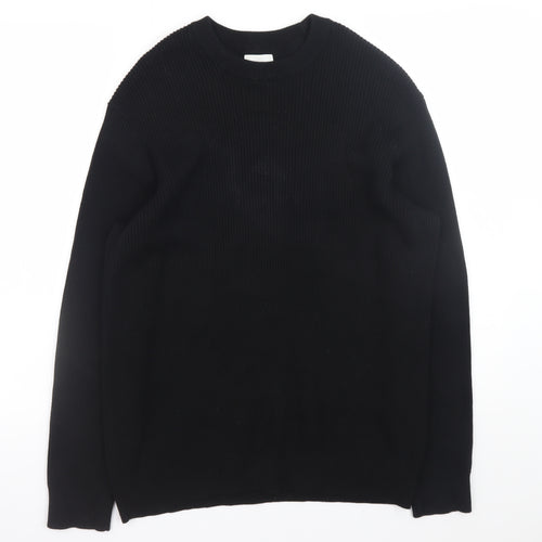 H&M Men's Black Cotton Relaxed Fit Crew Neck Jumper Size S