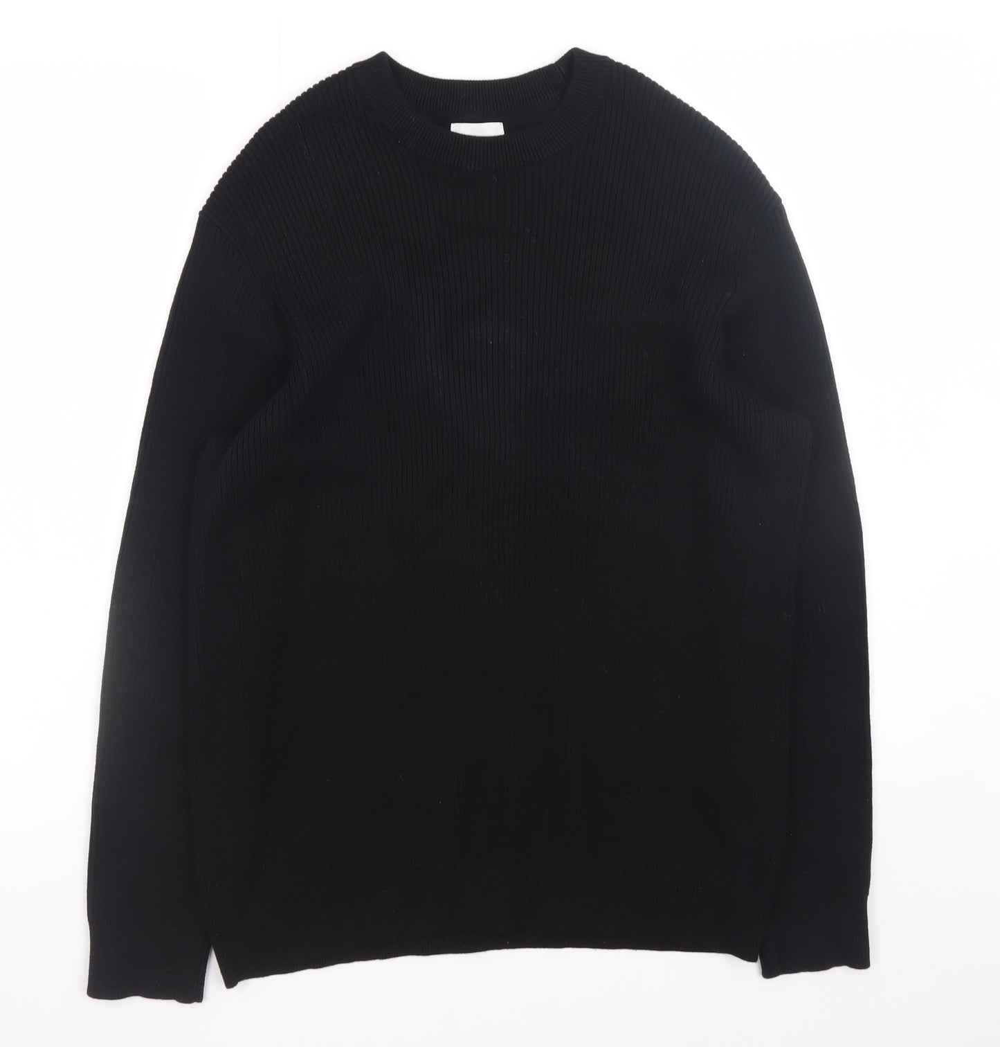 H&M Men's Black Cotton Relaxed Fit Crew Neck Jumper Size S