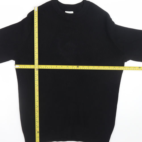 H&M Men's Black Cotton Relaxed Fit Crew Neck Jumper Size S