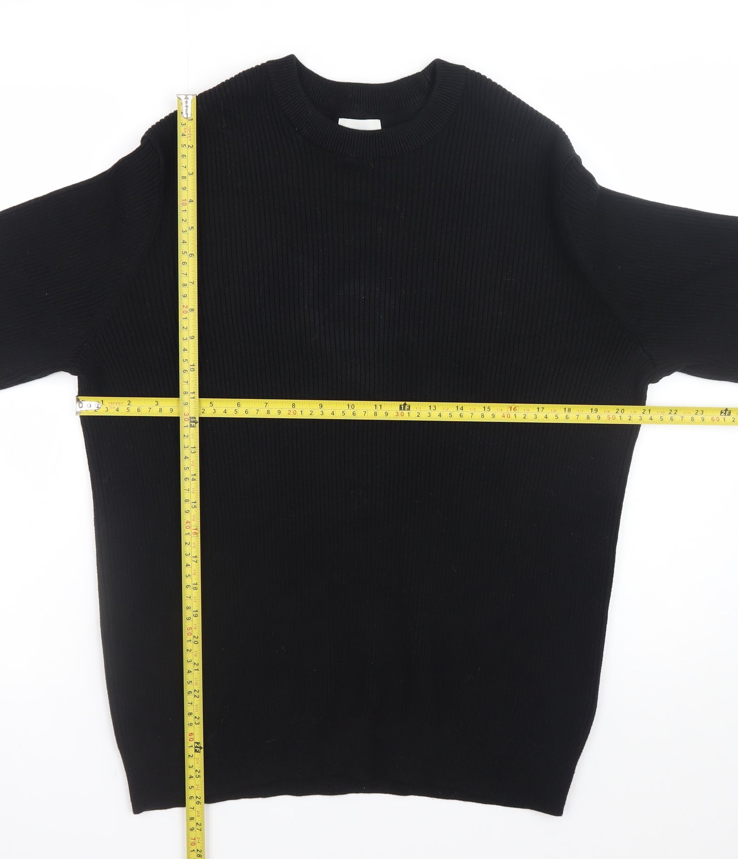 H&M Men's Black Cotton Relaxed Fit Crew Neck Jumper Size S