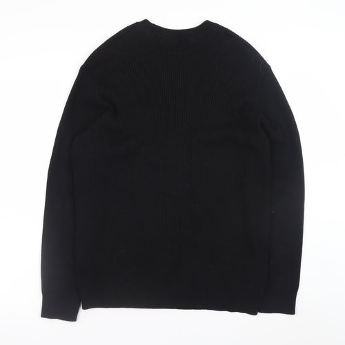 H&M Men's Black Cotton Relaxed Fit Crew Neck Jumper Size S