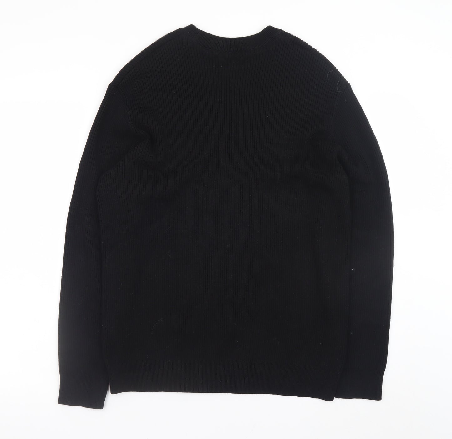 H&M Men's Black Cotton Relaxed Fit Crew Neck Jumper Size S