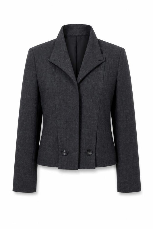 Front view of Primark Women’s Grey Tailored Short Blazer Jacket, size UK 12