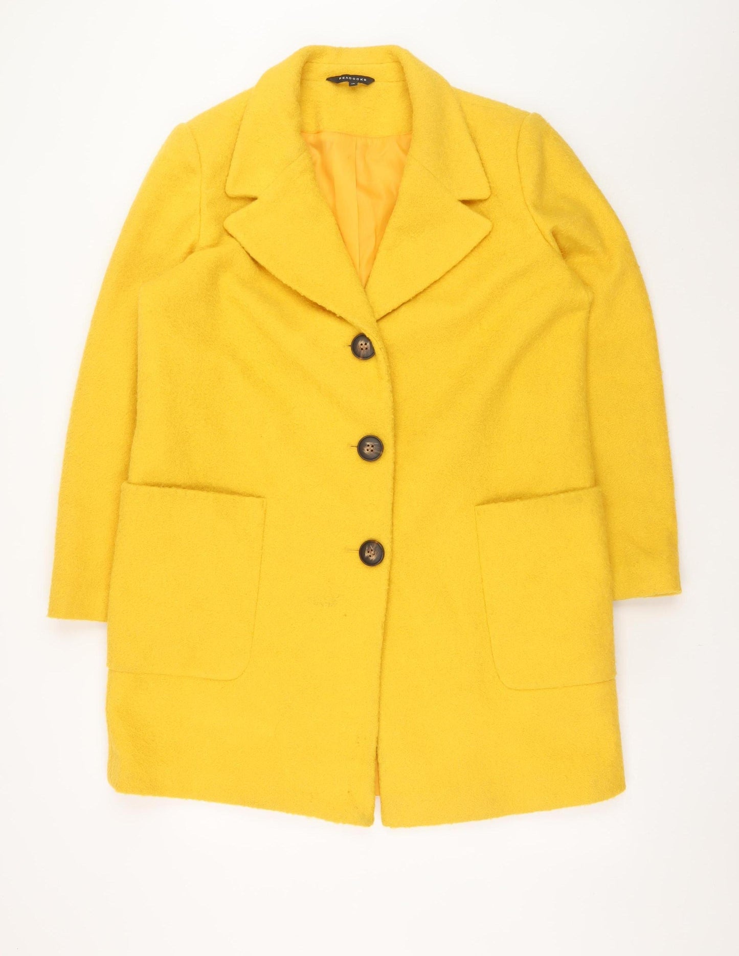 Peacocks Women's Yellow Polyester Overcoat Size 14