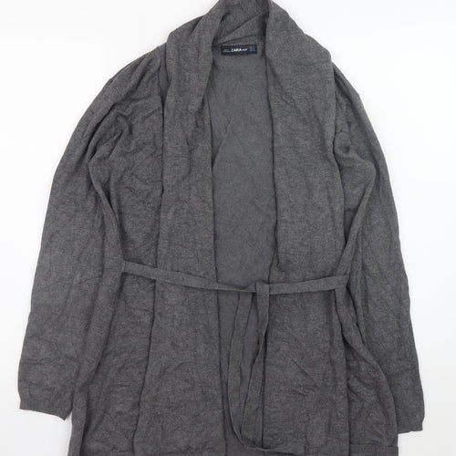 Zara Women Grey Knit Belted Cardigan Size 12