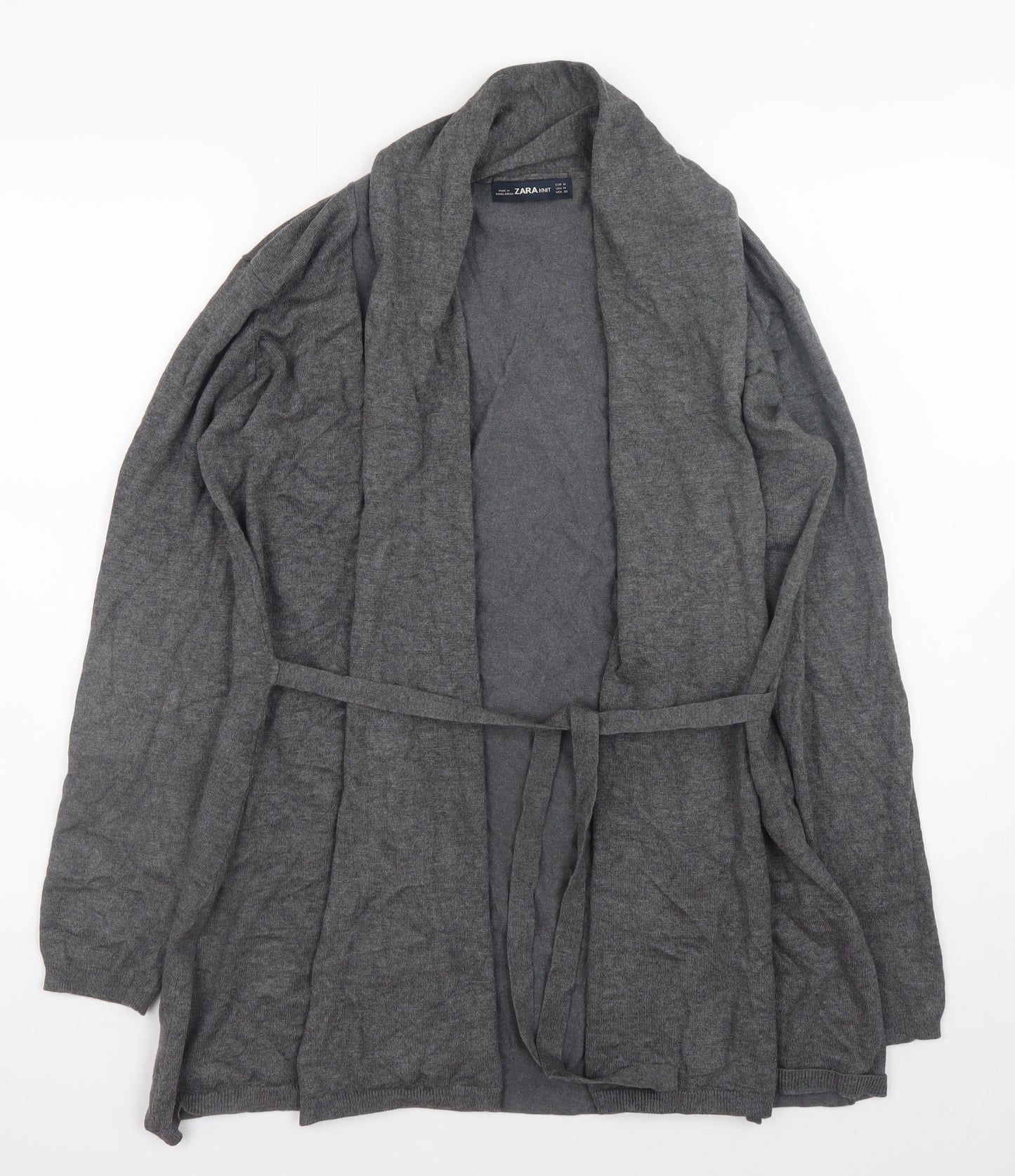 Zara Women Grey Knit Belted Cardigan Size 12
