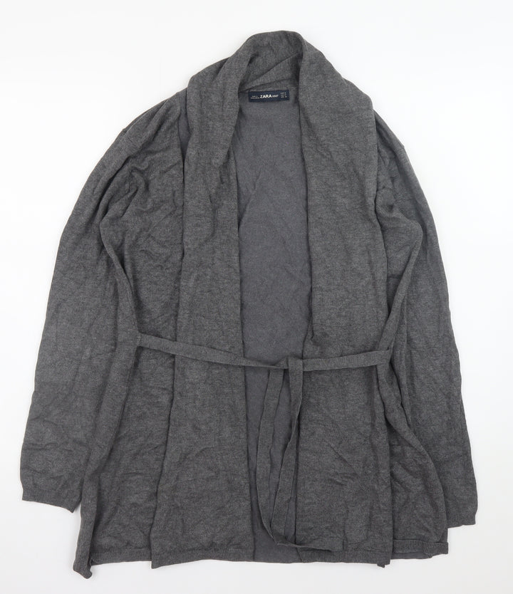Zara Women Grey Knit Belted Cardigan Size 12