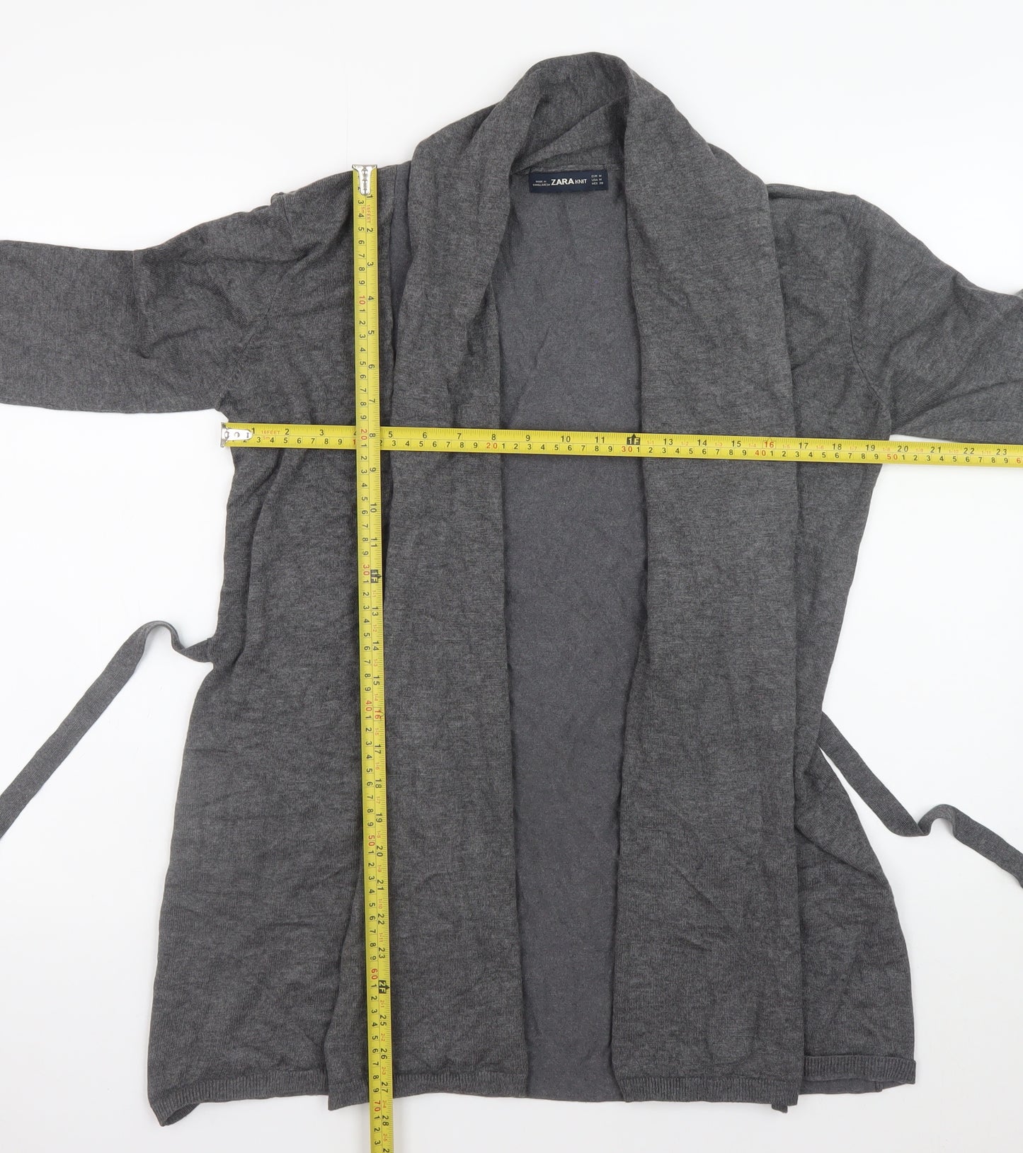 Zara Women Grey Knit Belted Cardigan Size 12