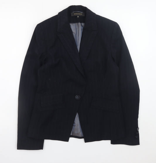 Anastasia Womens Black Pinstripe Blazer Jacket Size 10