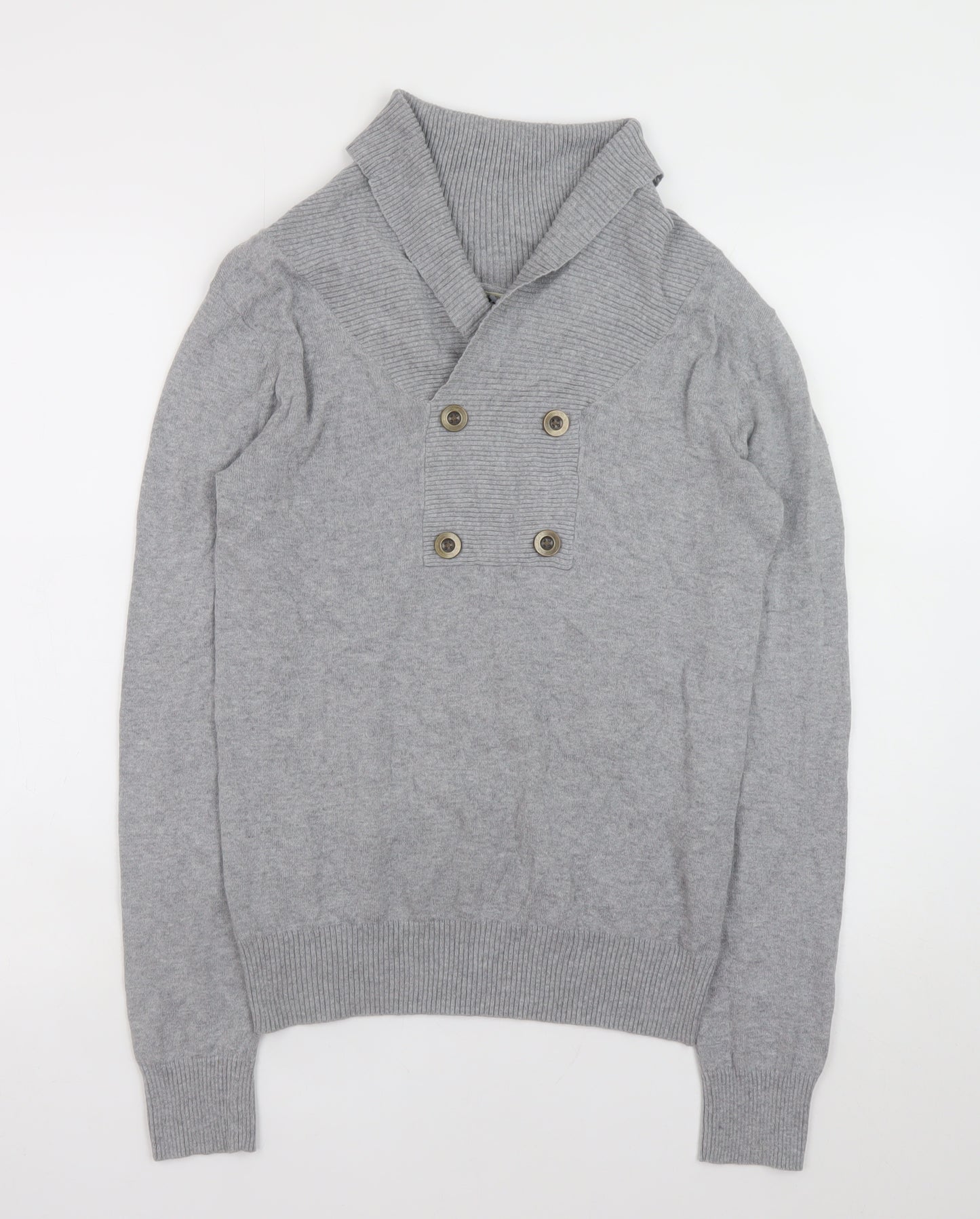 Cedarwood State Men’s Grey Cotton Shawl Collar Button Jumper Size S