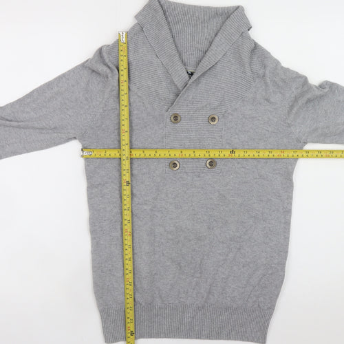 Cedarwood State Men’s Grey Cotton Shawl Collar Button Jumper Size S