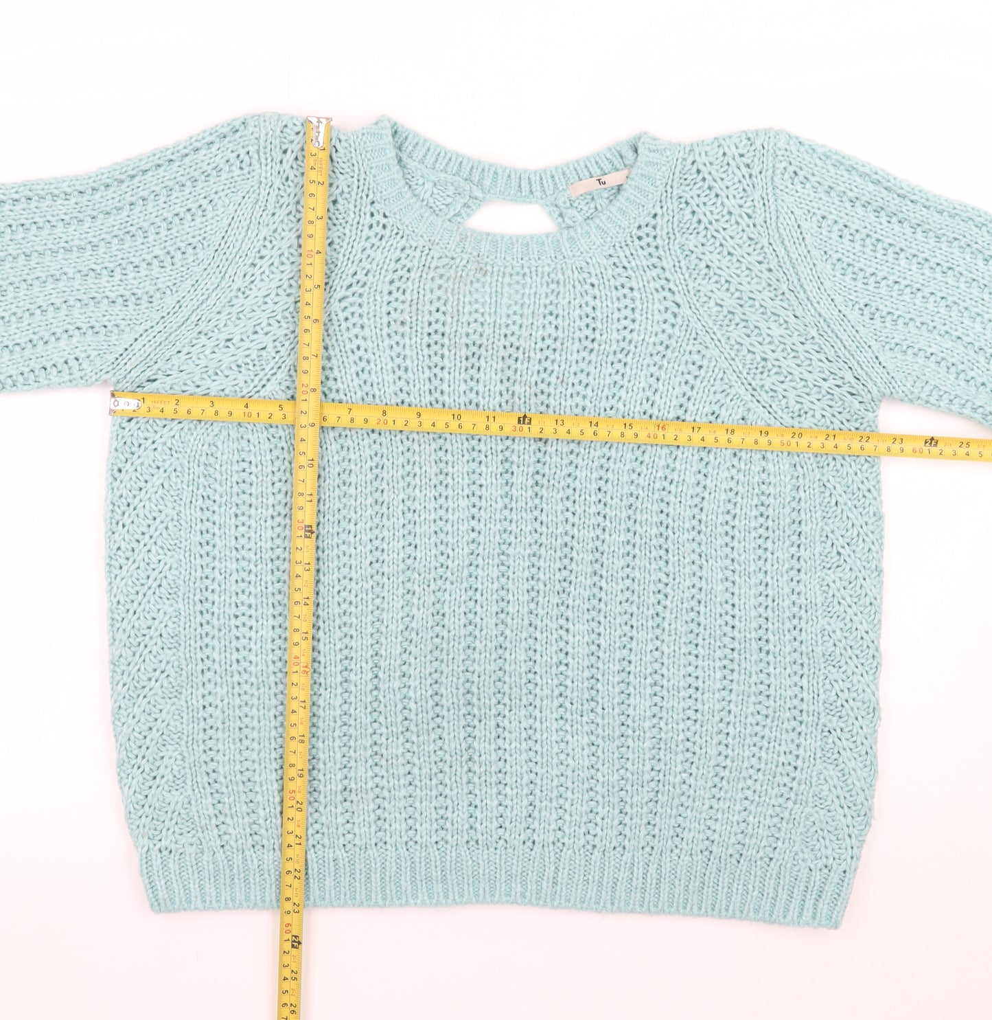 Tu Women’s Green Chunky Knit Long Sleeve Pullover Jumper Size 18