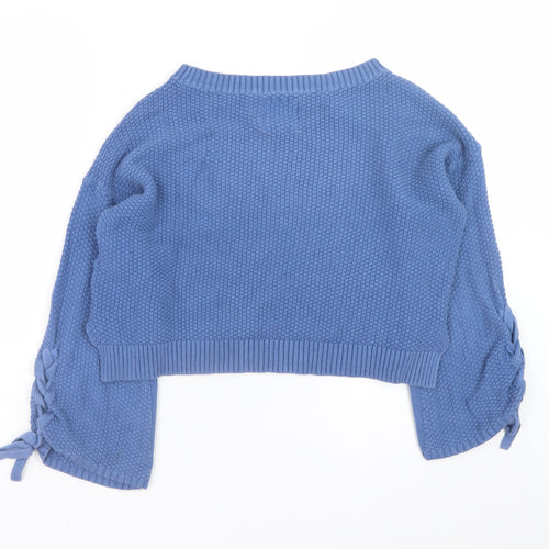 Hollister Womens Blue Cotton Chunky Knit Crew Neck Jumper S