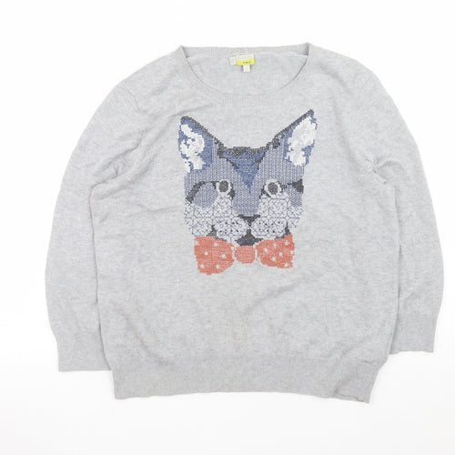 Hobbs Women’s Grey Cat Jumper L Crew Neck Knit Pullover Sweater