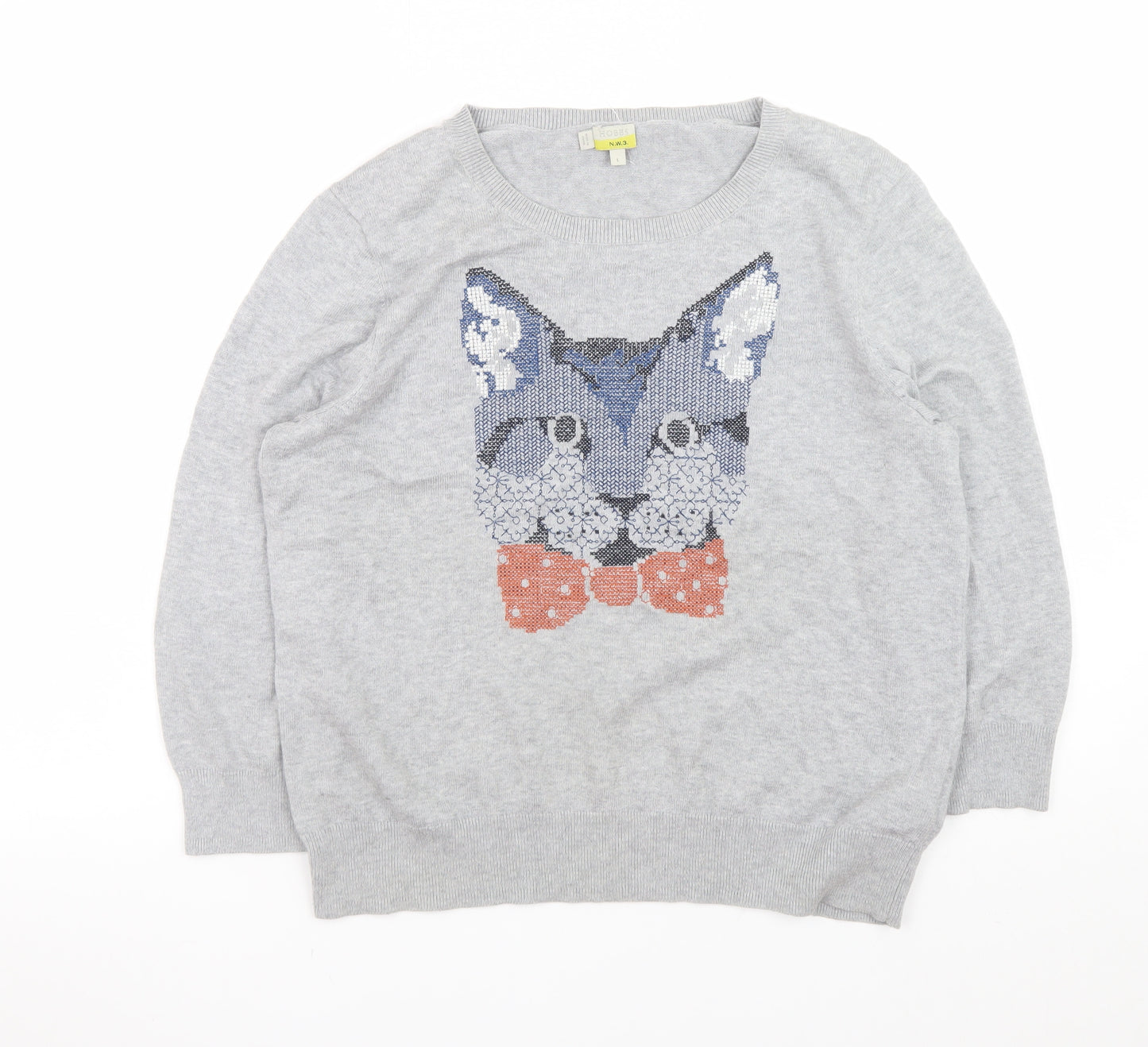 Hobbs Women’s Grey Cat Jumper L Crew Neck Knit Pullover Sweater