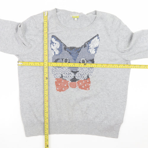 Hobbs Women’s Grey Cat Jumper L Crew Neck Knit Pullover Sweater