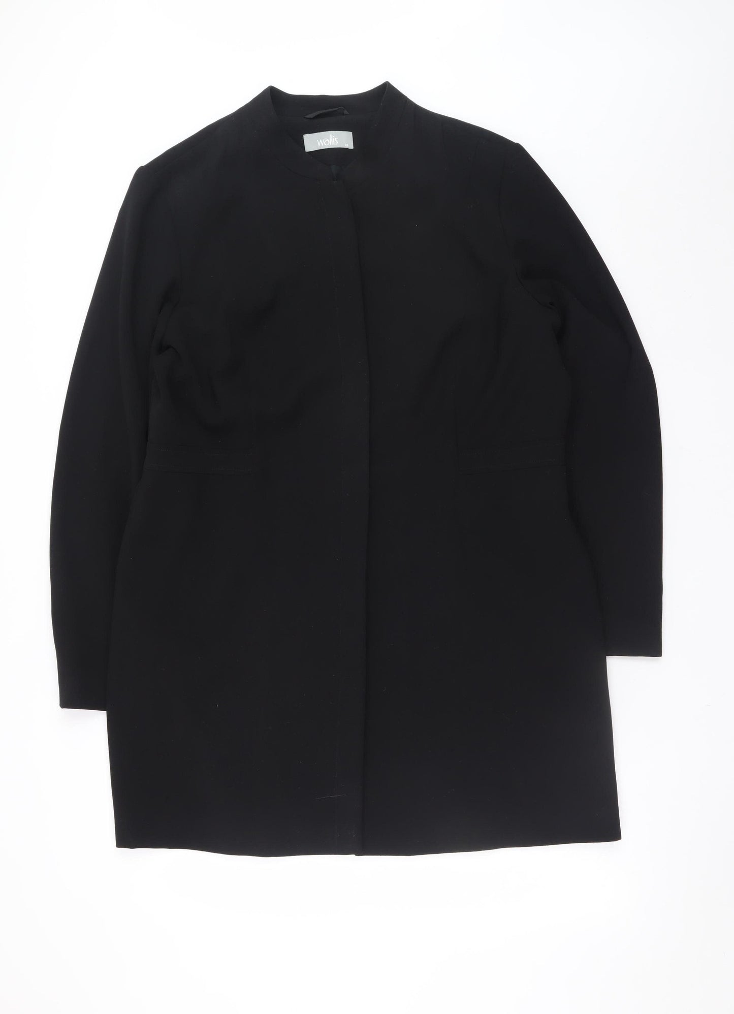 Wallis Womens Black Size 18 Collarless Mid-Length Coat