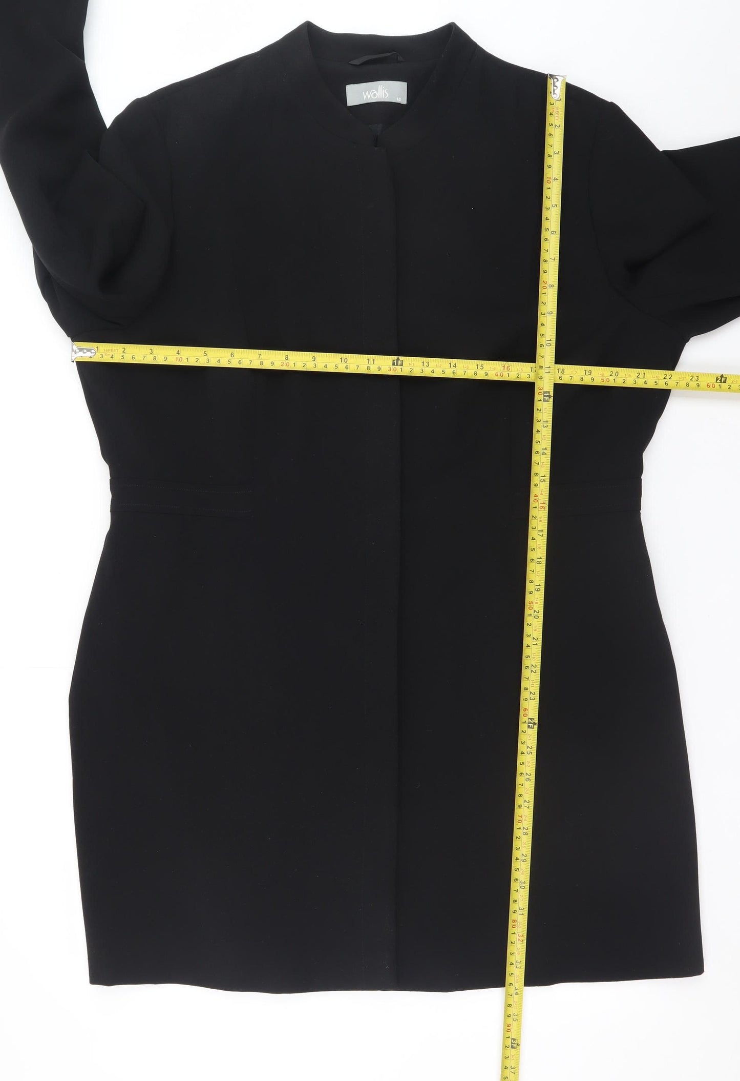 Wallis Womens Black Size 18 Collarless Mid-Length Coat