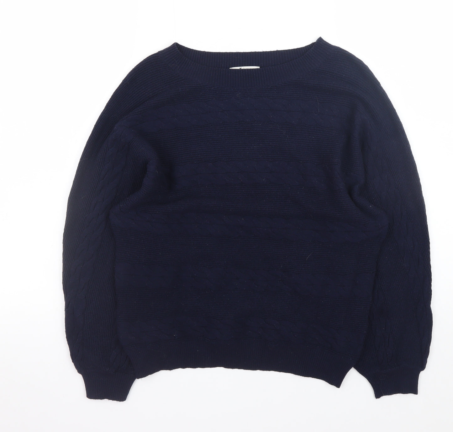 Tu Men's Blue Cable-Knit Crew Neck Jumper Size S