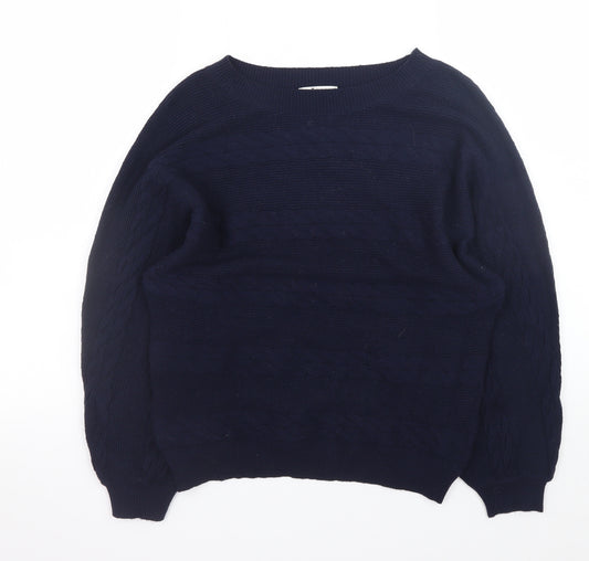 Tu Men's Blue Cable-Knit Crew Neck Jumper Size S