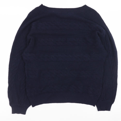 Tu Men's Blue Cable-Knit Crew Neck Jumper Size S