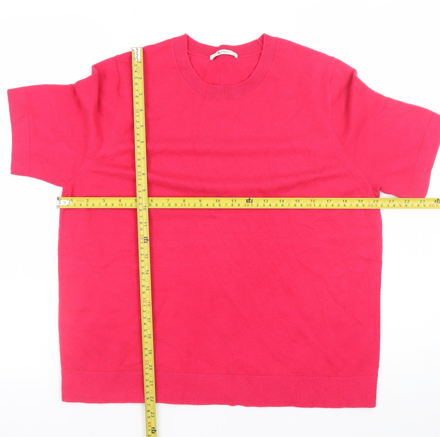 Tu Womens Pink Short Sleeve Crew Neck Knit Pullover Jumper Size 18