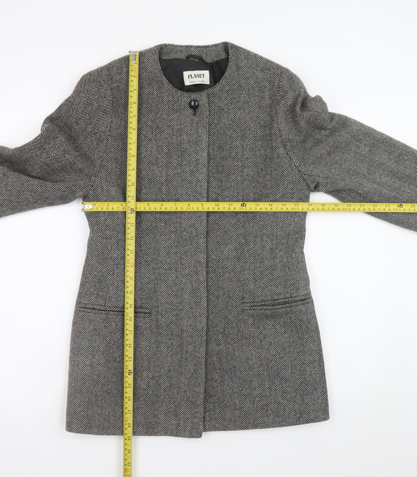 Planet Women’s Grey Wool Herringbone Mid-Length Coat Size 10