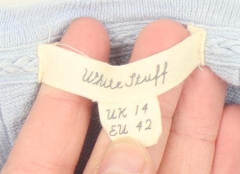 White Stuff Women Blue Cardigan UK 14 Linen Cotton Lightweight