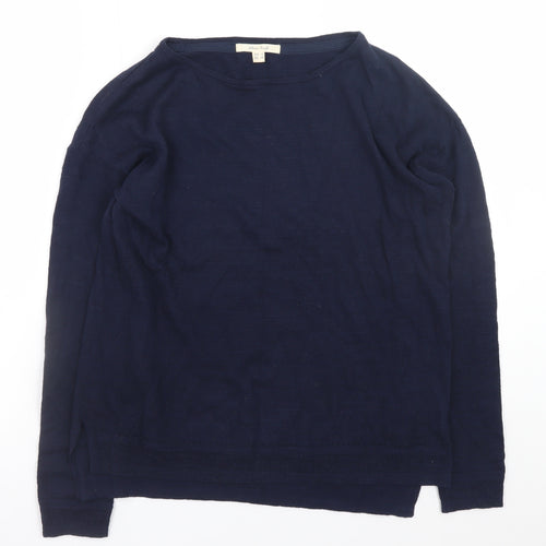 White Stuff Women’s Blue Cotton Linen Crew Neck Jumper UK 10