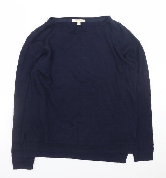 White Stuff Women’s Blue Cotton Linen Crew Neck Jumper UK 10