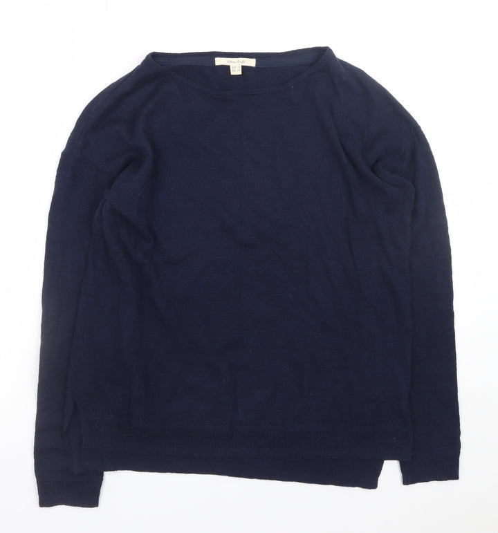 White Stuff Women’s Blue Cotton Linen Crew Neck Jumper UK 10