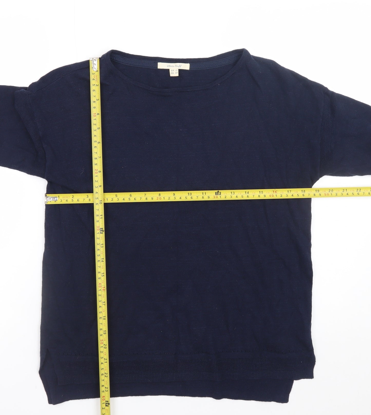 White Stuff Women’s Blue Cotton Linen Crew Neck Jumper UK 10