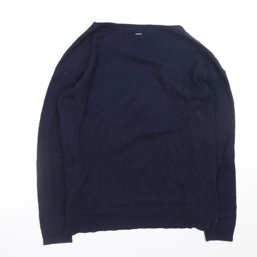 White Stuff Women’s Blue Cotton Linen Crew Neck Jumper UK 10