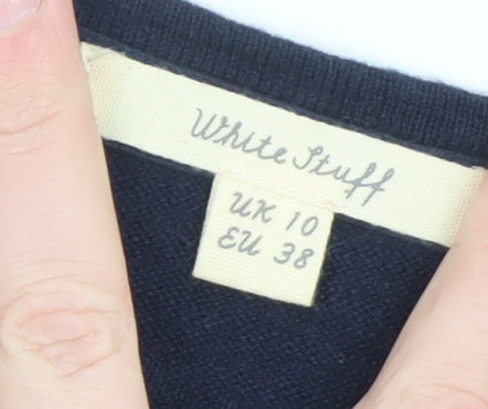 White Stuff Women’s Blue Cotton Linen Crew Neck Jumper UK 10