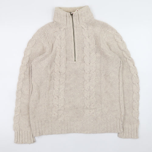 Mantaray Women Beige Cable Half Zip High Neck Jumper Size 12