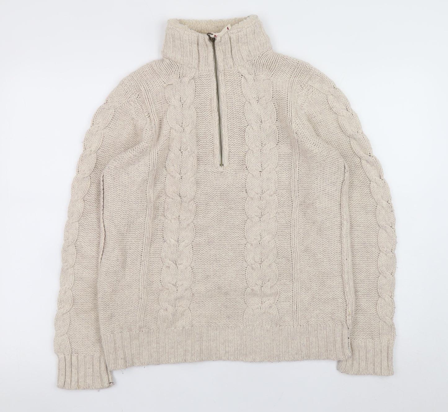 Mantaray Women Beige Cable Half Zip High Neck Jumper Size 12