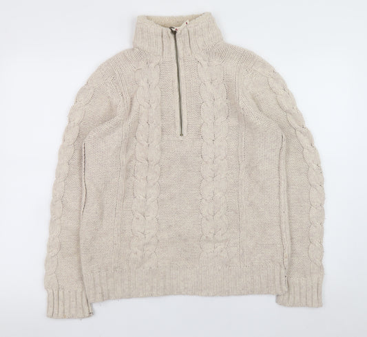 Mantaray Women Beige Cable Half Zip High Neck Jumper Size 12