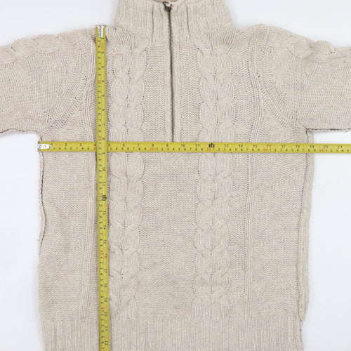Mantaray Women Beige Cable Half Zip High Neck Jumper Size 12