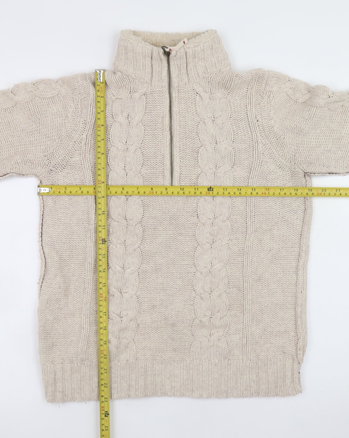 Mantaray Women Beige Cable Half Zip High Neck Jumper Size 12