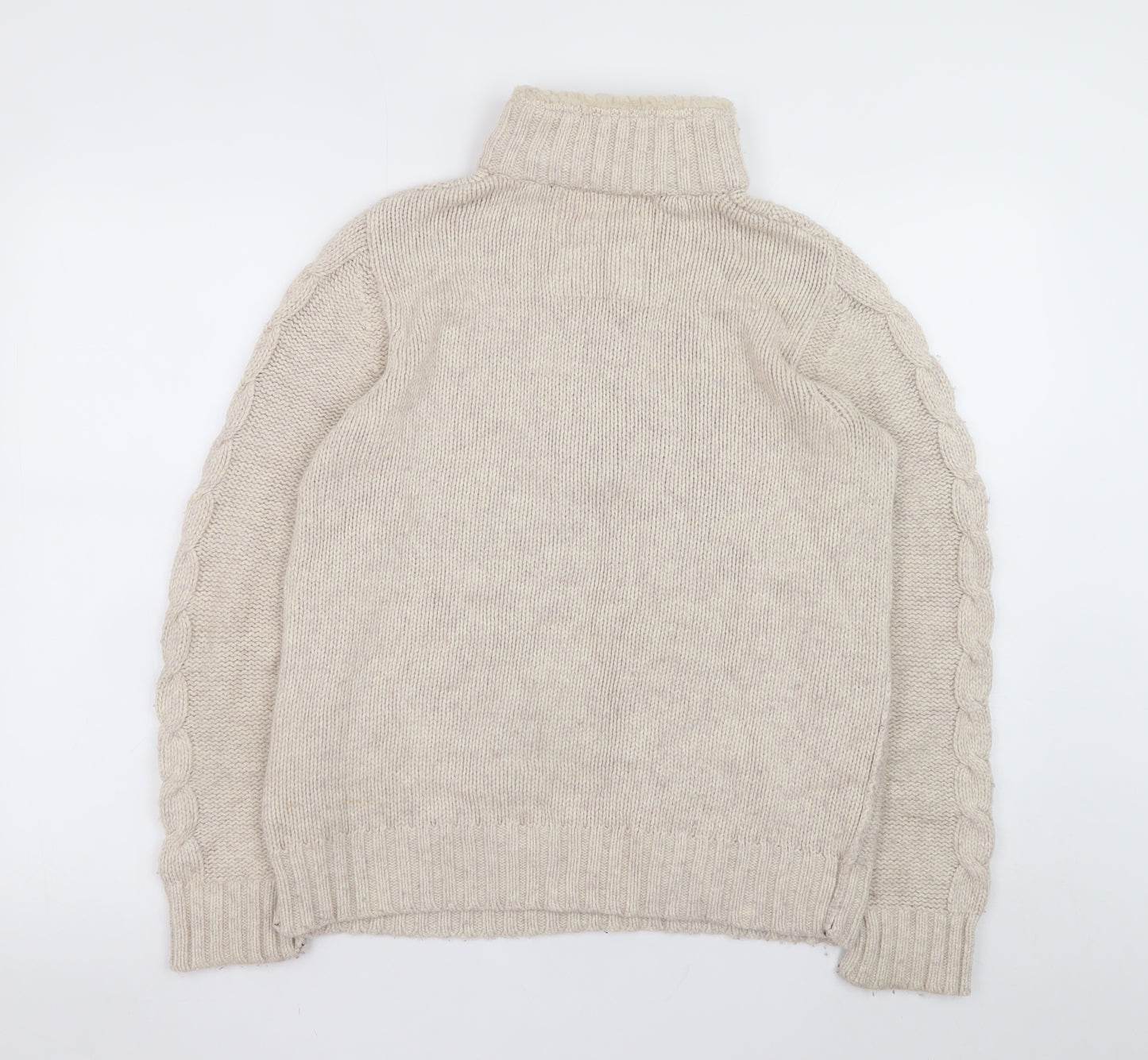 Mantaray Women Beige Cable Half Zip High Neck Jumper Size 12