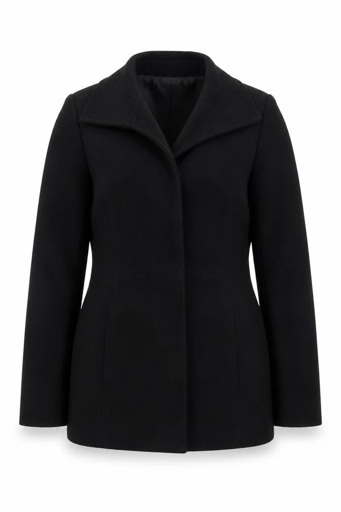 Front view of ESPRIT Women Black Wool Blend Pea Coat UK 10 Double Breasted Jacket