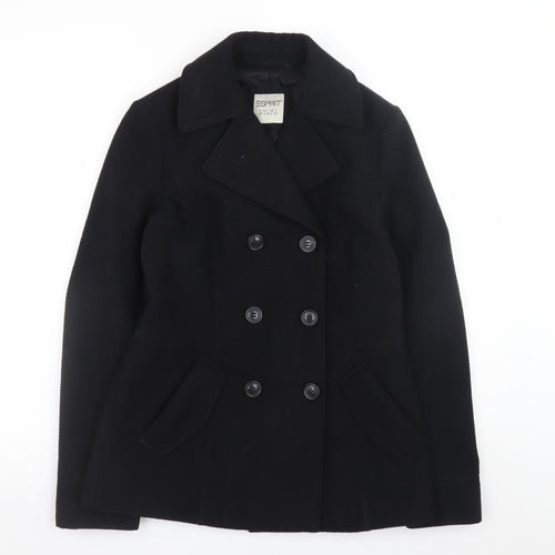 Esprit Women Black Wool Blend Pea Coat UK 10 Double Breasted Jacket