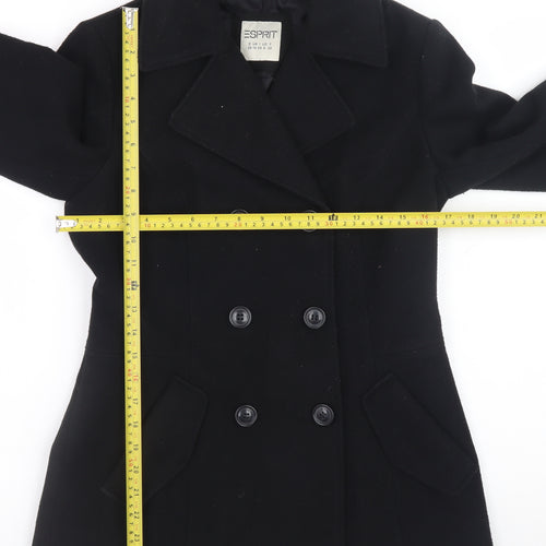 Esprit Women Black Wool Blend Pea Coat UK 10 Double Breasted Jacket