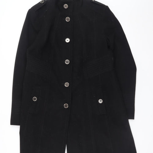 Wallis Womens Black Military Long Coat Size 14 Viscose Blend